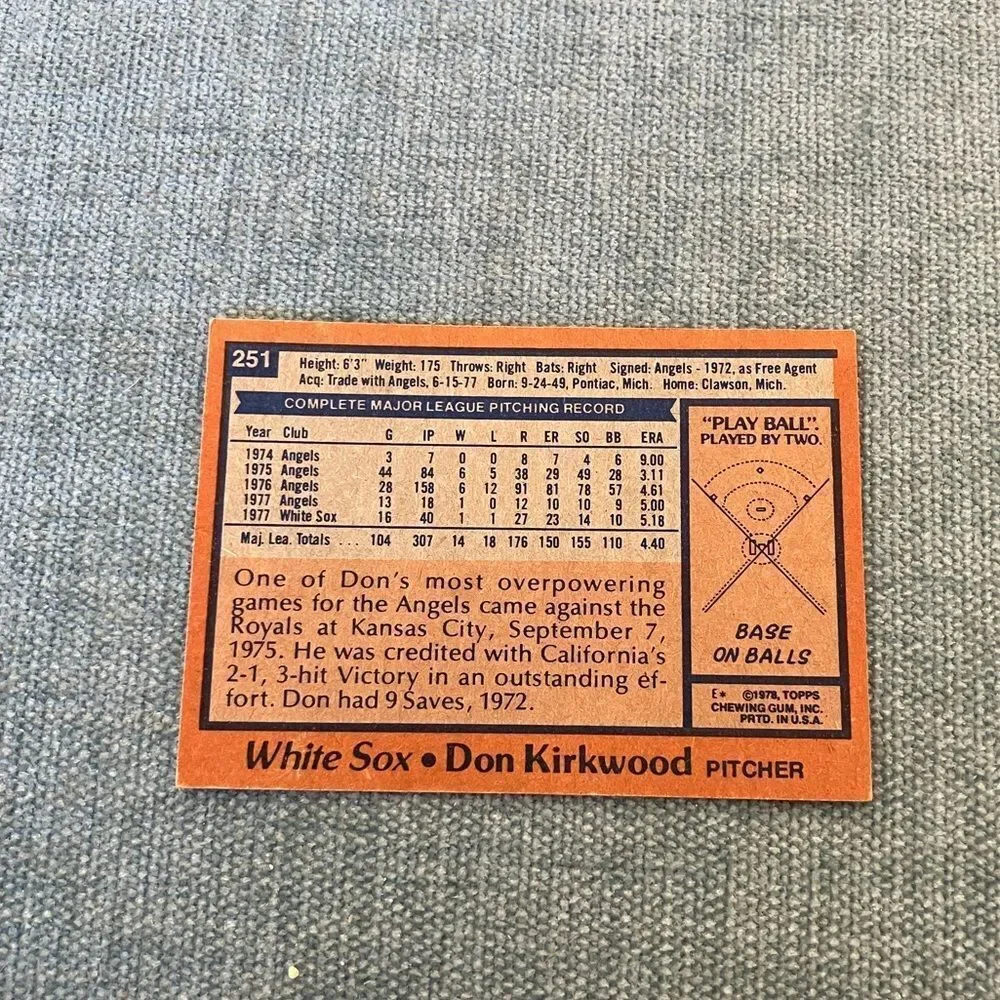1978 Topps Chicago White Sox Baseball Card Trading Card
